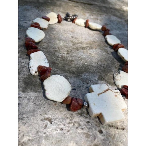 Handmade Brown & Cream Howlite Cross Necklace - Picture 3 of 5